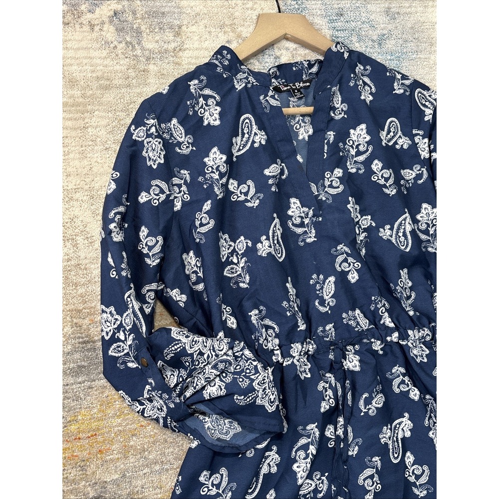 Women's Navy Blue Paisley Mini‎ Dress Medium Fit & Flare Festival Western